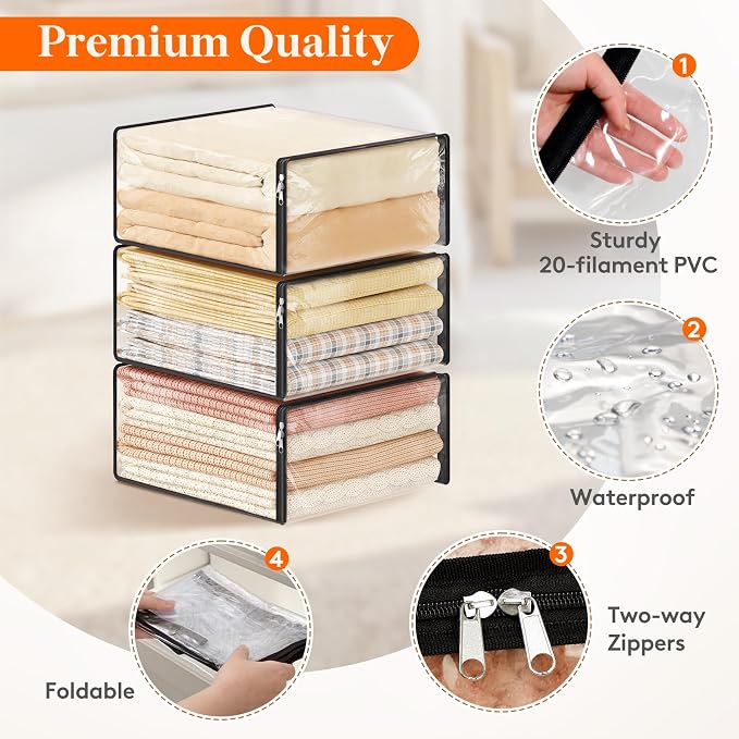 Lifewit 36L Clear Sheet Storage Bags with Zipper 4 Pack, Plastic Sweater Storage Bins for Clothing, Vinyl Foldable Clothes Containers Organizers for Closet, Blankets, Bedding 17.7 x 15.7 x 7.9 Inch - Image 3