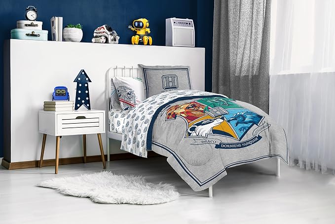 Harry Potter Twin Comforter Set 5 Piece Kids Bedding, Gray | Hogwarts, Bed in a Bag, Comforter Sheets Sham Pillowcase, Official Brand, Soft Microfiber, Machine Washable, Kids Gift - Image 7