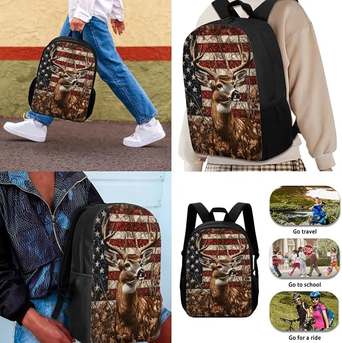 American Flag Backpack with Lunch Box Kids Girls 6-8/8-10 Hunting Deer Bookbags for 1st Grade and Lunch Bag Set Camo Elementary School Back Pack Lunchbox Pencil Case Water Bottle Holder - Image 3