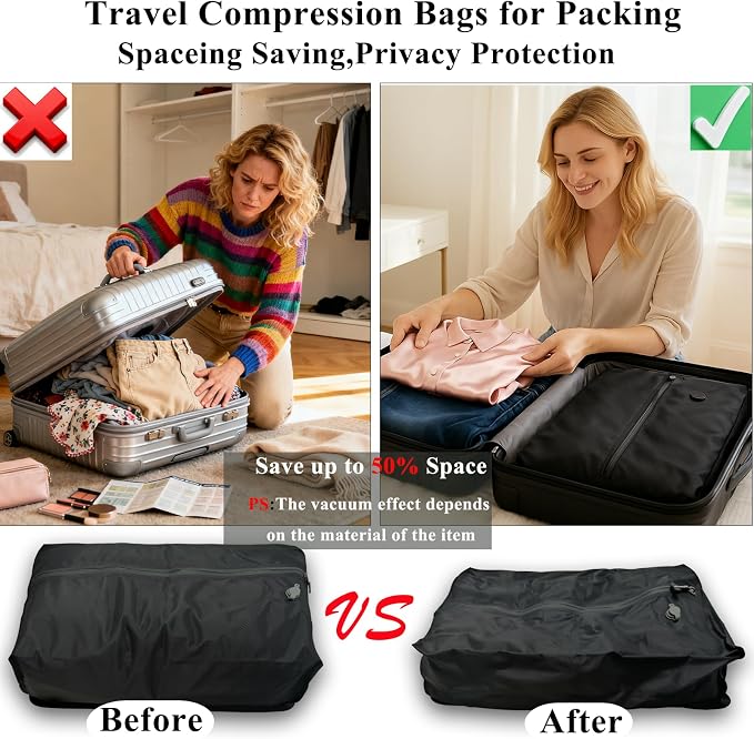 Travel Vacuum Bags with Pump 33L(21.65x15.75x5.91") Large Size IP67 Reusable Space Saver Compression Packing Storage Organizer Cube for Luggage CarryOn Suitcases & Backpack (Black-1 Bag) - Image 2