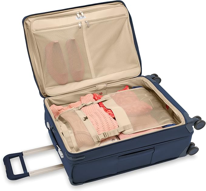 Briggs & Riley 26" Medium Expandable Spinner - Checked Luggage for Travel, Suitcases with Wheels, Softside Rolling Bag for Men & Women, Self-Repairing Zipper - Baseline Collection, Navy - Image 9