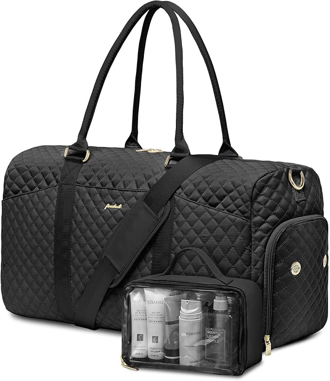 Women Weekender Travel Duffle Bag: Travel Duffel Overnight Bags with Shoe Compartment Large Carry on Tote with Toiletry Bag Weekend Traveling Yoga Gym Hospital Bag for Women with Wet Pocket Black by FOCDOD