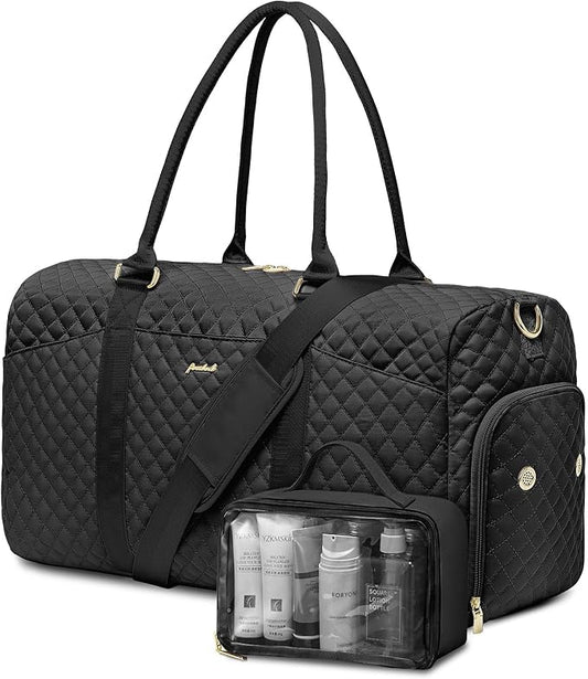 Women Weekender Travel Duffle Bag: Travel Duffel Overnight Bags with Shoe Compartment Large Carry on Tote with Toiletry Bag Weekend Traveling Yoga Gym Hospital Bag for Women with Wet Pocket Black by FOCDOD