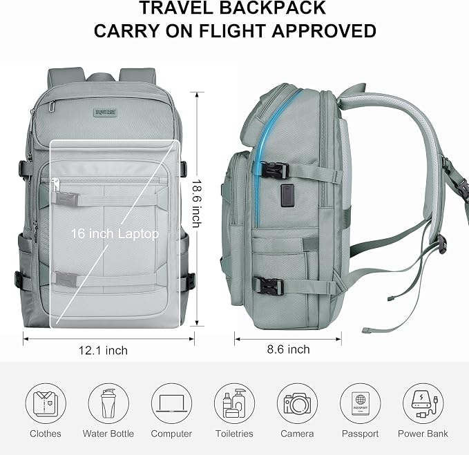 PIJUSHI Casual Travel Backpack for Women with 16" Padded Laptop Compartment | Carry On Luggage with USB Charging Port, 1680D Water-Resistant Nylon, Airline Approved, For Daily, Hiking - Image 8