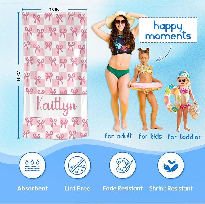 JML Personalized Beach Towel with Name, Custom Beach Towel with Text, Customized Bow Microfiber Pool Towel, Quick Dry & Absorbent Swim Towel for Adult,Anniversary, Birthday, Summer Holiday,Vacation - Image 3