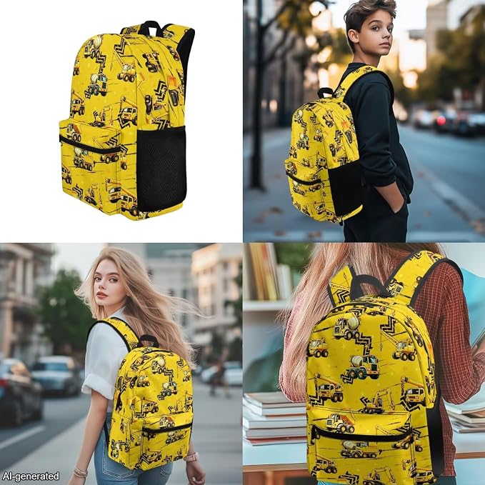 Teen Boy Backpack Truck Yellow Bookbag and Lunch Box Set for Boys Cool Backpack for Middle School Boy Back to School Gift Supplies 17 inch Bookbag Set of 4 - Image 4