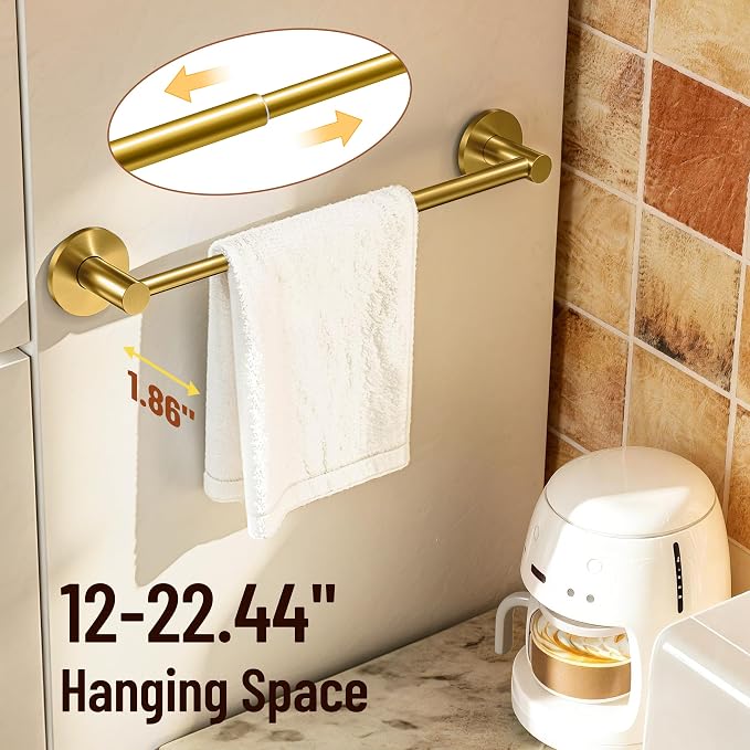 Magnetic Towel Bar, Adjustable Towel Rod with Larger Magnetic Base & Hidden Magnet Design, Non-Slip Magnetic Towel Holder for Refrigerator, Dishwasher, Oven, Washer (Brushed Gold, 1Pack) - Image 6