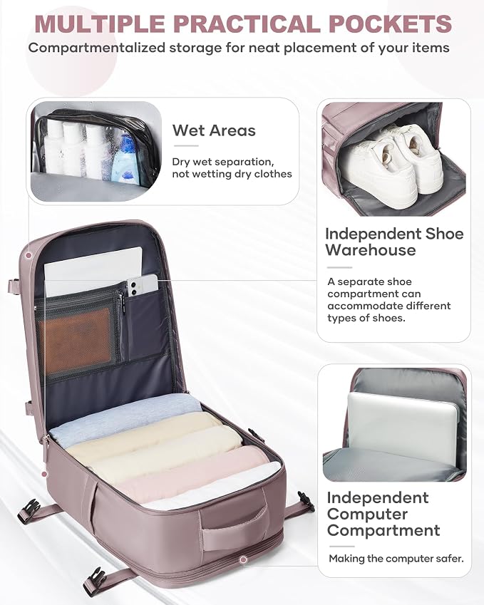 coowoz Travel Backpack Carry On for Women Man Gym Backpacks with Laptop Compartment Mochila de Viaje Teacher Personal Item Backpack Rucksack Airplane Accessories Must Haves Pink Purple Small - Image 4