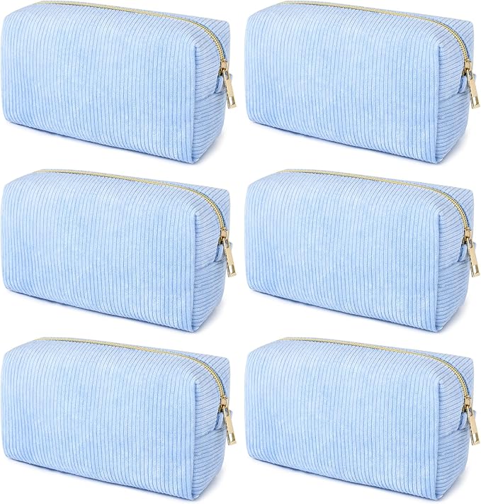 SOIDRAM 6PCS Bridesmaid Proposal Gifts Corduroy Blue makeup bag bulk for Wedding Party Favors Bachelorette party decorations Toiletry Organizer Bag Cosmetic Case Gift by SOIDRAM