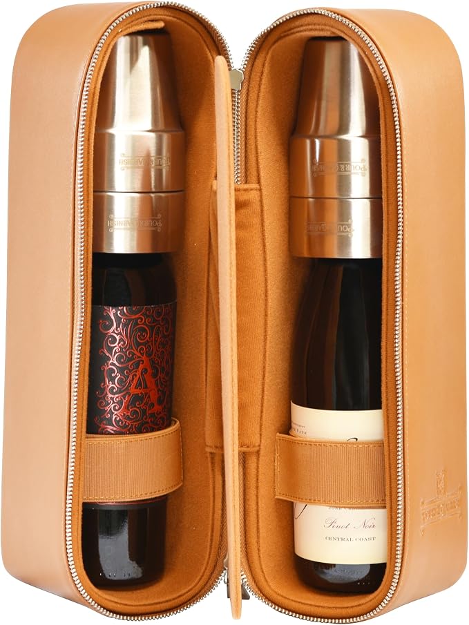 POUR & GARNISH Bourbon Whiskey & Wine Double Bottle Travel Bag with 4 Stainless Steel Double-Walled Vacuum Insulated Glasses - Makes a Great Gift! - Image 7