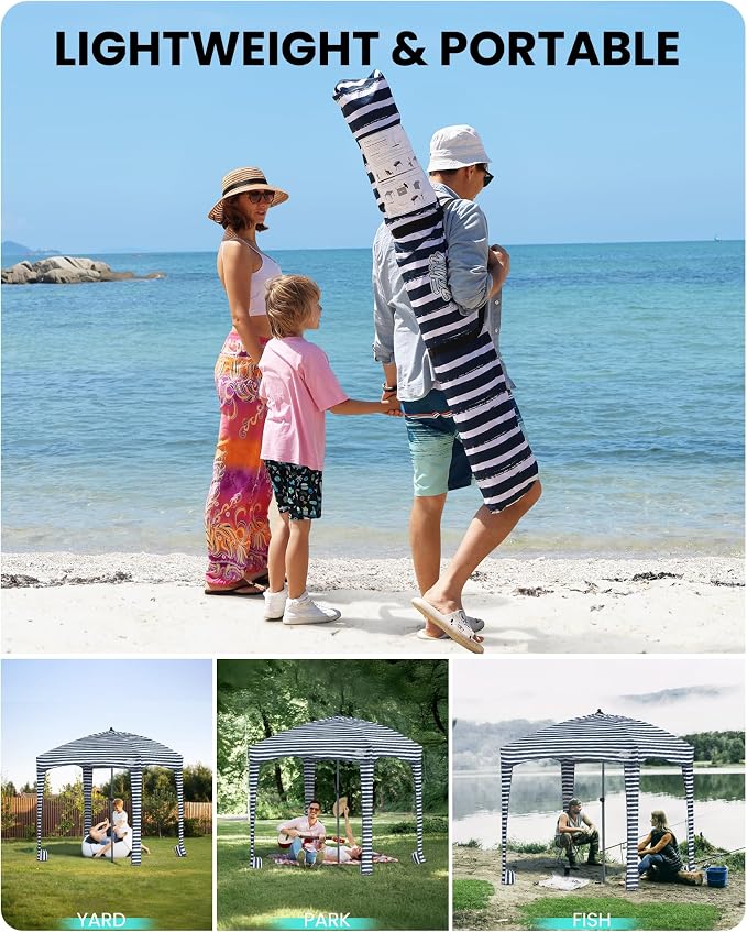 Qipi Beach Cabanas for Sand, Beach Canopy with Sandbags & Side Wall for Family, Easy Set Up Sun Shelter, UPF 50+ UV Protection with Roof Vent - Image 7