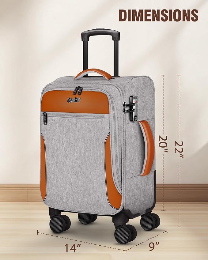 Carry On Luggage 22x14x9 Airline Approved, 20 Inch Softside Suitcase with 4 Pcs, Lightweight Luggage for Women Men with TSA Lock and 4 Spinner Wheels, Soft Side Carry-on Suitcases for Travel, Grey - Image 9