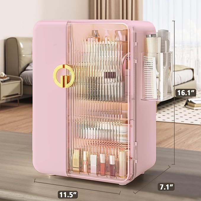 UAK Makeup Organizer with Drawers for Vanity, Cosmetic Display Case with Brush Holders, Storage for Skincare Countertop Bathroom (Pink) - Image 5