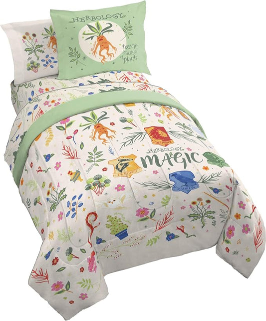 Harry Potter Full Comforter Set 7 Piece Soft Floral Bedding, Multi | Herbology, Bed in a Bag, Comforter Sheets Shams Pillowcases, Official Product, Soft Microfiber, Machine Washable, Easy Care by JayFranco