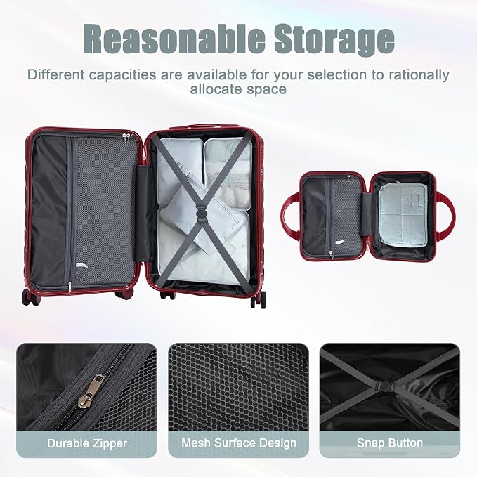 20+14 Inch Hardside Luggages, Lightweight Durable ABS Suitcase with Spinner Wheels - Image 6