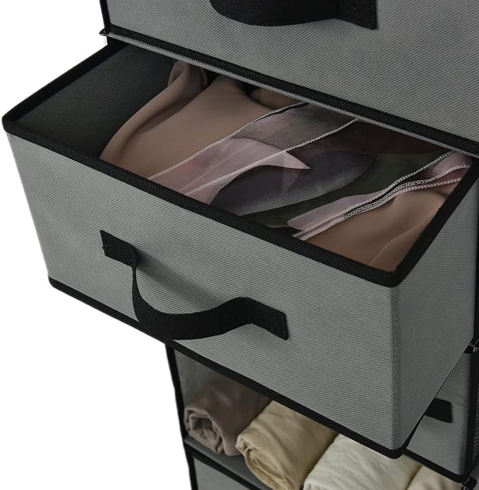 GRANNY SAYS 6-Shelf Hanging Closet Organizer, Separable to 2 Pack 3-Shelf, Closet Organization and Storage with 3 Different Drawers, 4 Side Pockets Wardrobe Clothes Organizer, Gray, 1-Pack - Image 8