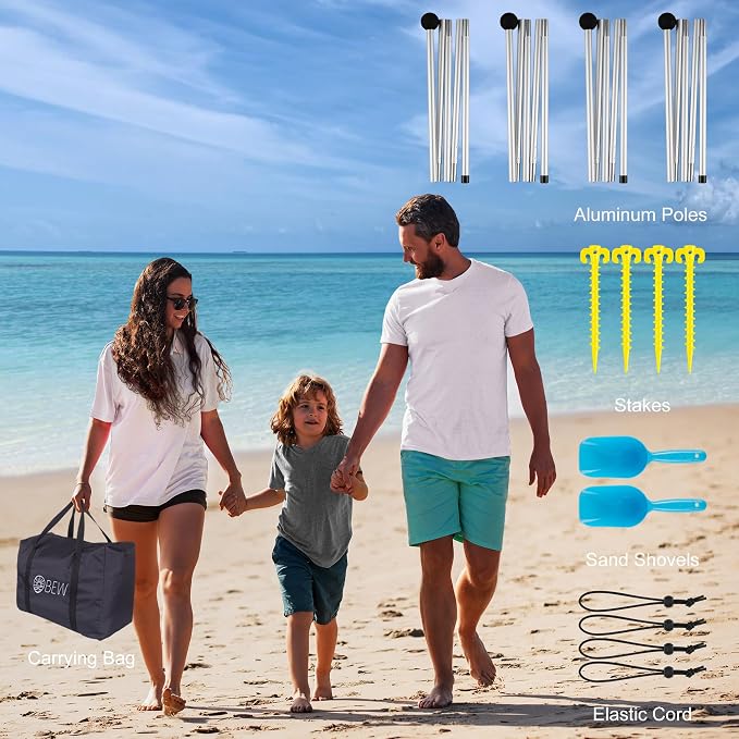 Beach Tent, Beach Canopy Sun Shade UPF 50+, Portable 10×10 FT Camping Sun Shelter with Sandbags, Poles, Ground Pegs and Anti-Wind Ropes for Outdoor, Backyard, Picnics, Fishing-Black Stripe - Image 6
