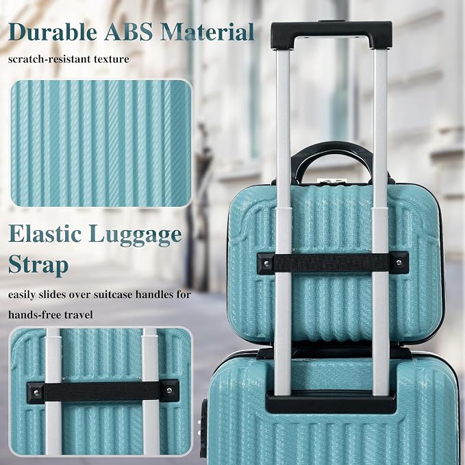 Ice Blue 6 Piece Luggage Set Hard Shell - Lightweight Checked Suitcases with Spinner Wheels and Cosmetic Cases for Family Travel, Durable Carry On Luggage Sets with Lock for Women and Men - Image 3