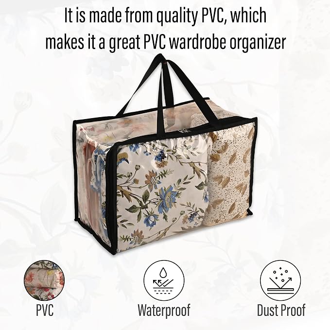 Kuber Industries (Pack of 4) Waterproof Storage Bag | Multipurpose Bag for Toys, Clothes, Blankets, Bedsheets | Zipper & Handle | Transparent Wardrobe Organizer | Black - Image 3