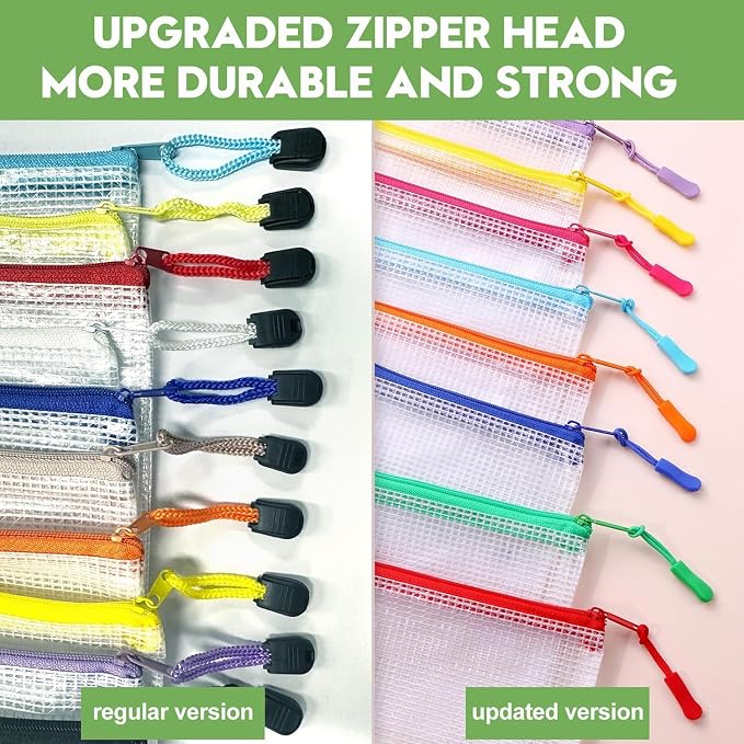 18 Pack A4 Mesh zipper pouch bags, Mesh Bags with Label Pocket,Zipper Pouches of office supplies, File Bags for Classroom Organization,Puzzles, Board Game Storage - Image 5