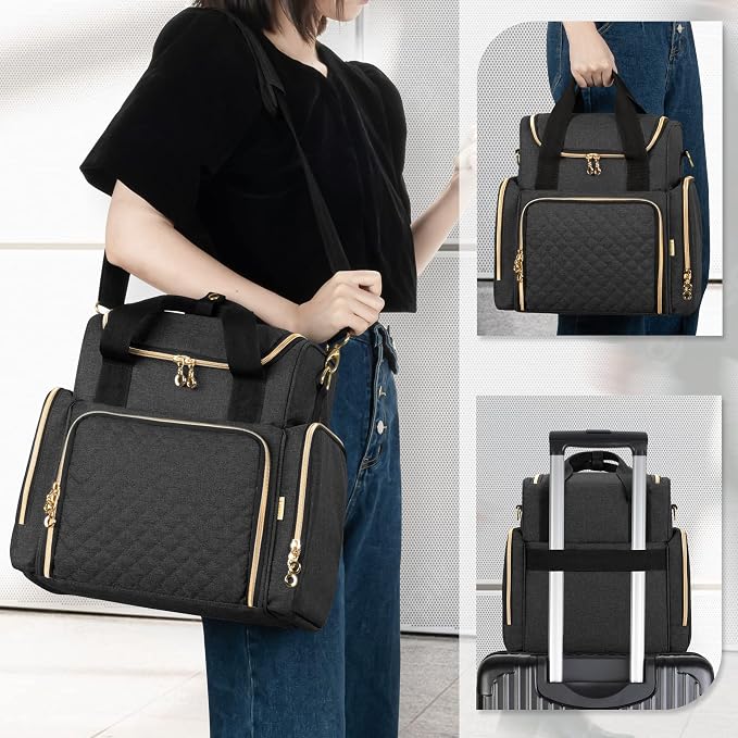 LUXJA Travel Makeup Bag with 2 Removable Makeup Cases, Black | Large Cosmetic Bag with Multiple Storage Sections, 3 Detachable Dividers, Detachable Shoulder Strap, Trolley Sleeve - Image 6