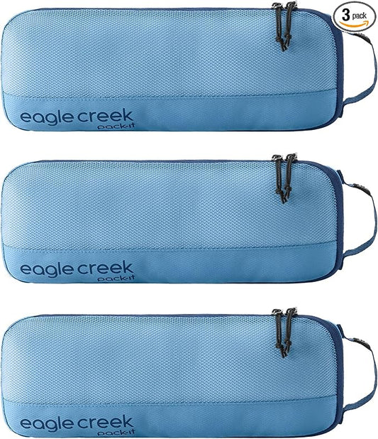 Eagle Creek Pack-It Reveal Slim Cube M/M/M Set - Minimalist Compact Travel Organizer for Hair Styling Tools, Belts & Small Items - Travel Accessories - Blue Dawn by EagleCreek