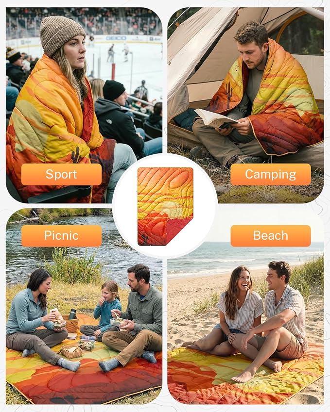 Gonex Camping Blanket with Aero-Warmth Breathable Layer - Puffy Printed Packable Blanket, Ultralight Wearable Water-Resistant Quilt, 79" X 55" for Camping, Beach, Hiking, Travel, Picnics(Desert) - Image 6