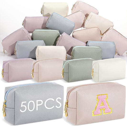 50 Pcs Makeup Bag Bulk PU Leather DIY Cosmetic Plain Preppy Makeup Pouch Portable Waterproof Toiletry Bags for Women Travel Pencil Case Cosmetic Organizer(Morandi Colors) by Cunno