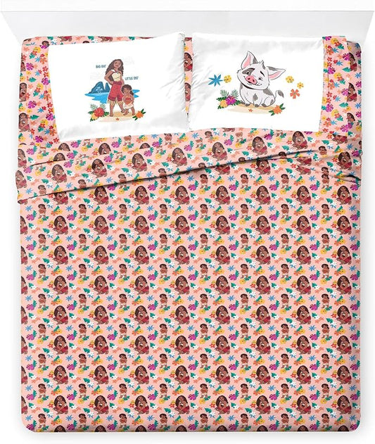 Jay Franco Kids Sheet Set with Fitted, Flat Sheets & Pillow Cover - Ultra-Soft Bedding with Pillowcase for Room Decor, Pink - Moana, 4 Piece Queen by JayFranco