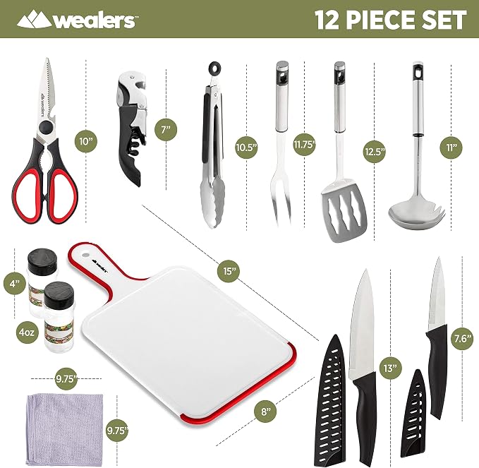 Wealers Camp Kitchen Cooking Utensil Set Travel Organizer Grill Accessories Portable Compact Gear for Backpacking BBQ Camping Hiking Travel Cookware Kit Water Resistant Case - Image 8