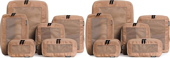 Aerotrunk Compression Packing Cubes for Travel - Luggage Organizer Bags - Double Zipper Packing Cubes for Suitcases (12-Pack, Mocha) by Aerotrunk