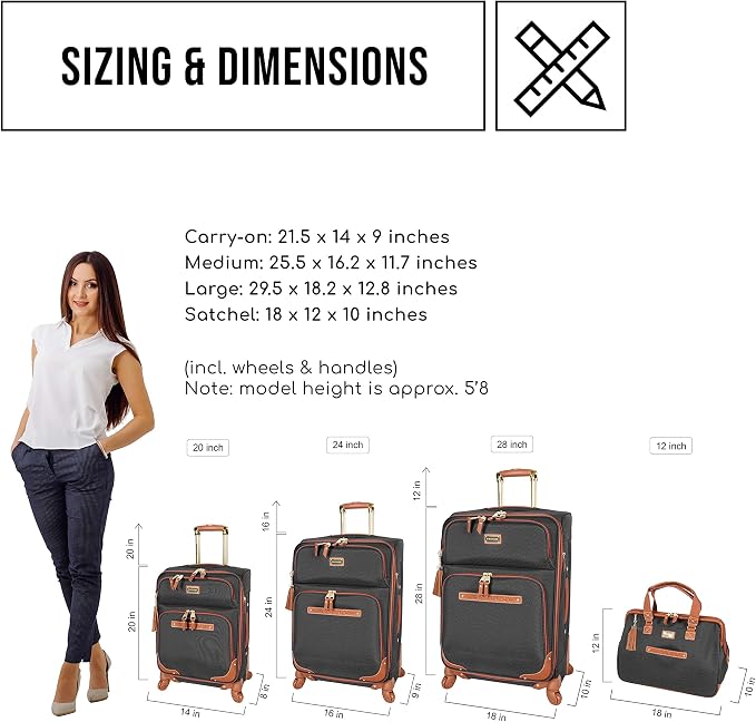 Steve Madden Designer Luggage Collection - Expandable 28 Inch Softside Bag for Men & Women - Durable Lightweight Checked Suitcase with 4-Rolling Spinner Wheels (28in, Global Black) - Image 6