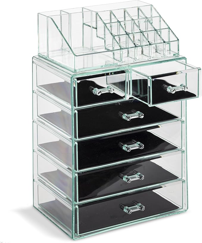 Sorbus Acrylic Makeup Organizer Set, 6-Drawer Vanity & Countertop Cosmetic Storage with Small & Wide Compartments, Teal Thrill Makeup Storage for Brushes, Jewelry – Holiday Gift for Women & Teens - Image 8