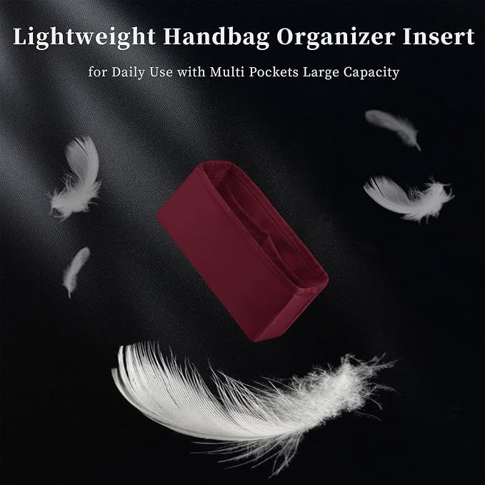 Women's Purse Organizer Insert - Satin & Lightweight Fabric with Inside Pockets, Portable for Commute, Travel, Shopping, and Evening, Multicolor Options, Fits for Kelly 25(Rouge H, KL25 Retourné) - Image 7