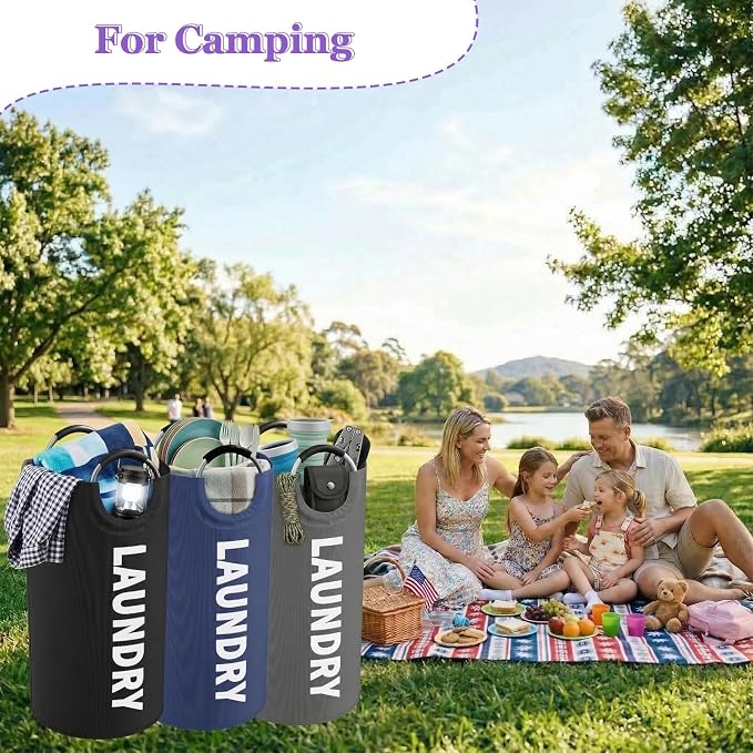 Laundry Basket 3PCS, 95L Large Clothes Hamper with Handle, Foldable Laundry Bag for Kids Room, Bathroom, Dorm, Portable Washing Bin for Home Organization, Black + Gray + Navy Blue - Image 4