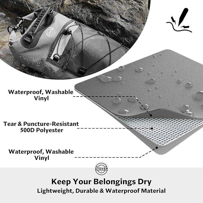 STOVER 5/10/25/30/40L Waterproof Dry Backpack & Phone Case- Large Floating Dry Bag for Kayaking, Travel, Hiking, Fishing, Camping, Motorcycles & Beach, Heavy-Duty Roll Top Men/Women (Grey) - Image 2