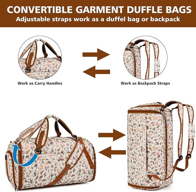 Convertible Garment Duffel Bags for Travel, 4-in-1 Carry on Duffle Bag for Women with Backpack Straps & Waterproof Shoe Pocket, Hanging Suit Dress Weekender Bag for Business, Wedding, 3pcs - Image 3