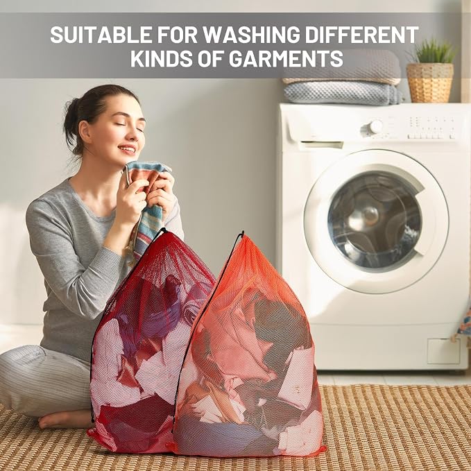 Berlune 12 Pcs 38x26 in Large Laundry Bag Colorful Extra Large Mesh Laundry Bag Bulk with Drawstring Heavy Duty Mesh Machine Washable Drawstring Pouch - Image 6