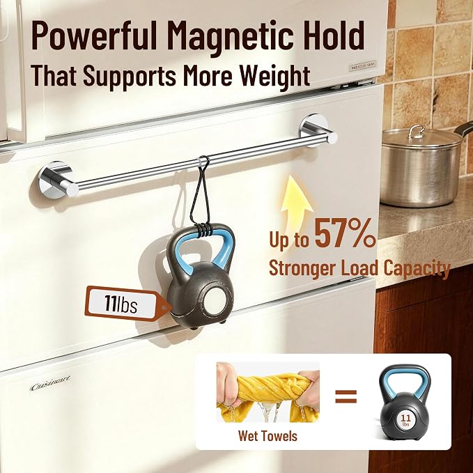 Magnetic Towel Bar, Adjustable Towel Rod with Larger Magnetic Base & Hidden Magnet Design, Non-Slip Magnetic Towel Holder for Refrigerator, Dishwasher, Oven, Washer (Chrome, 1Pack) - Image 5