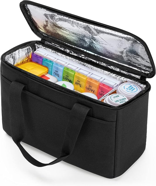Trunab Insulated Medicine Storage Bag Travel Pill Bottle Organizer,Black | Medication Bag for Prescription, Insulin, Supplements or Medical Supplies,Bag Only by Trunab