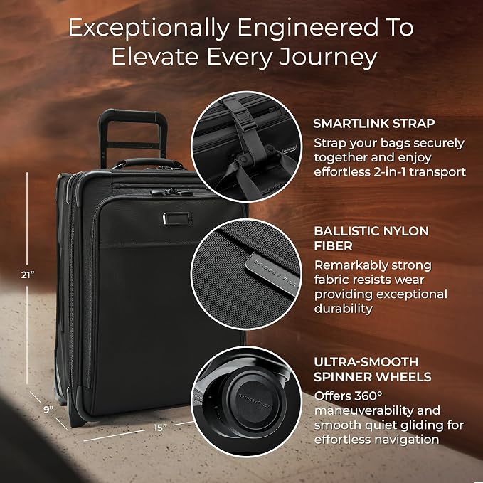 Briggs & Riley Global 2-Wheel Expandable Carry On - Luggage for International Travel, Suitcases with Wheels, Softside Rolling Bag for Men & Women, Self-Repairing Zipper - Baseline Collection, Black - Image 2