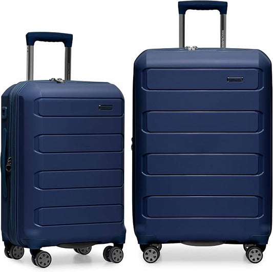 Traveler's Choice Pagosa Hardshell Expandable Luggage with Spinner Wheels, Navy, 2-Piece Set (22/27) by TravelersChoice