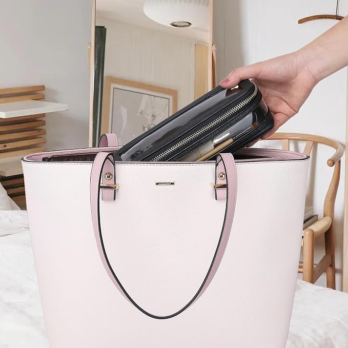 Pinkmik Clear Makeup Bag with Brush Case Travel Toiletry Bag Waterproof Cosmetic Organizer Car Essentials for Women (Black, M+SLIM-1) - Image 2