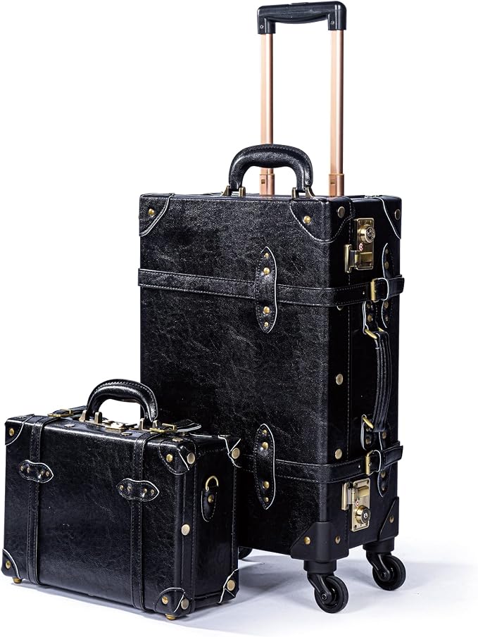 COTRUNKAGE Vintage Luggage Set for Women and Men Carry On Suitcase with Wheels, Full Black, 2 Piece(13/20in), TSA-Approved by COTRUNKAGE
