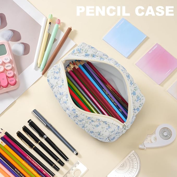 Makeup Bag Travel Toiletry Bag for Women, Small Cosmetic Bags Aesthetic Organizer Quilted Cotton Makeup Pouch&Purse Emergency Bag Floral Pencil Case Accessory Bag, Watercolor Flower - Image 6