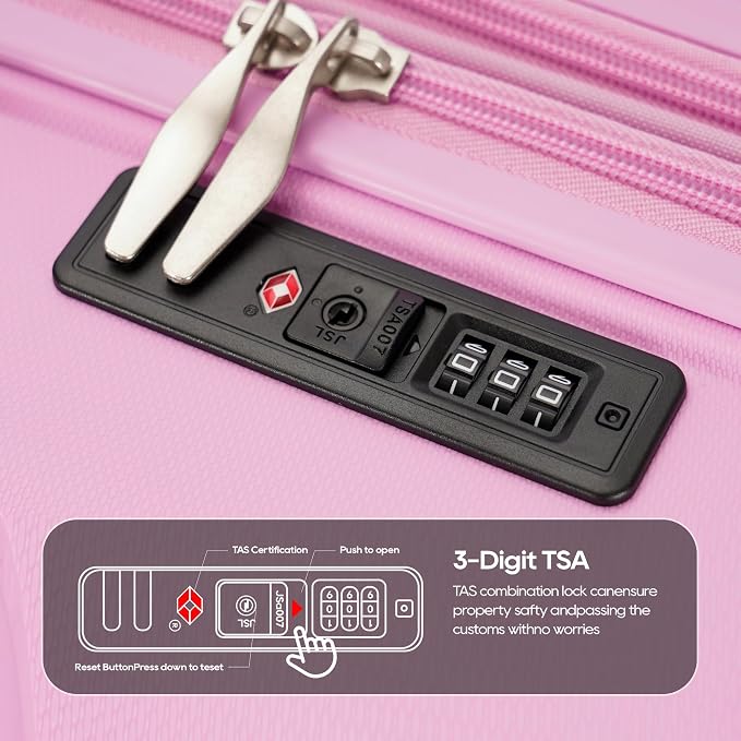GinzaTravel PP material 3-piece expandable luggage sets with Spinner Wheels， Suitcase with TSA Lock，Large Luggage for Family Travel carry on 20/24/28，Light pink color - Image 4