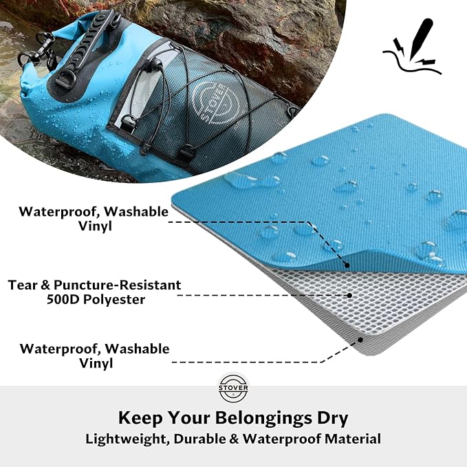 STOVER 5/10/25/30/40L Waterproof Dry Backpack & Phone Case- Large Floating Dry Bag for Kayaking, Travel, Hiking, Fishing, Camping, Motorcycles & Beach, Heavy-Duty Roll Top Men/Women (Blue) - Image 2