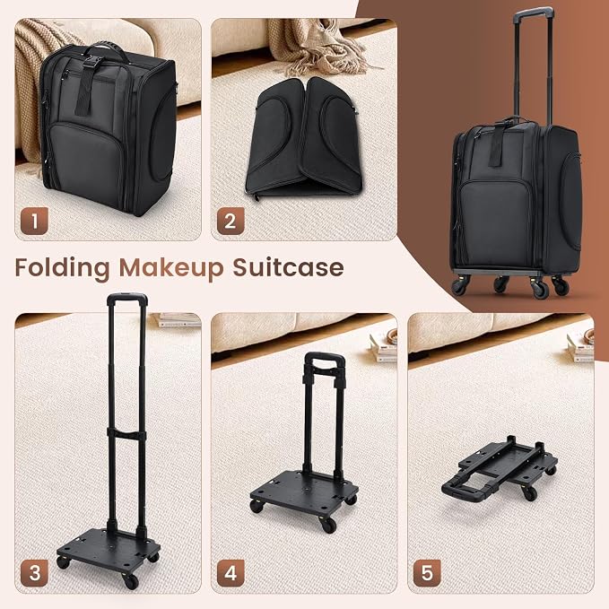 Stagiant Rolling Makeup Case Professional Travel Makeup Organizer Make up Storage Cosmetic Trolley Suitcase Makeup Storage - Image 5