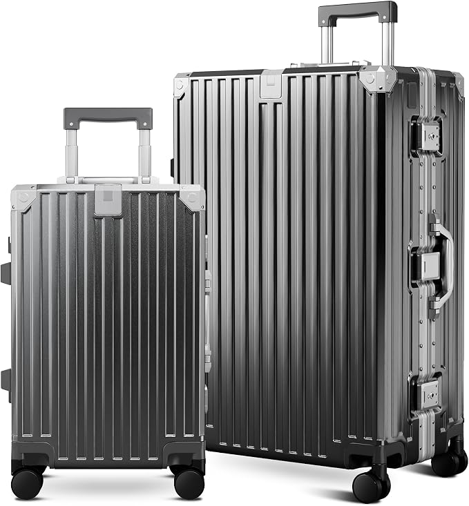 ALPHA CAMP 2 Piece Luggage Sets With Dual Layer Aluminum Frame, TSA Locks, 3-Layer PC 20" Carry-on 28" Checked Lightweight Hardside Zipperless Travel Suitcase Sets, Type-C USB Charging Port by ALPHACAMP