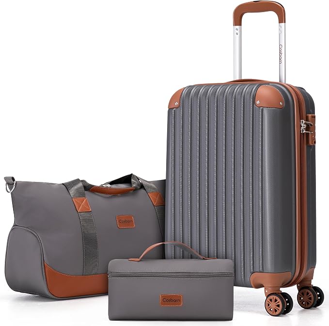 Cosbarn Carry On Luggage Sets 3 Piece, 20 Inch Luggage 22x14x9 Airline Approved with Wheels and TSA Lock, ABS Lightweight Hardshell Travel Suitcase Set with Duffel Bag Travel Bag for Men Women by Cosbarn